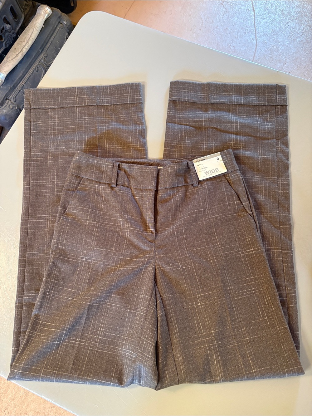 New York & Company City Stretch Hudson SZ 0 TALL Plaid Wide Leg Dress Pants